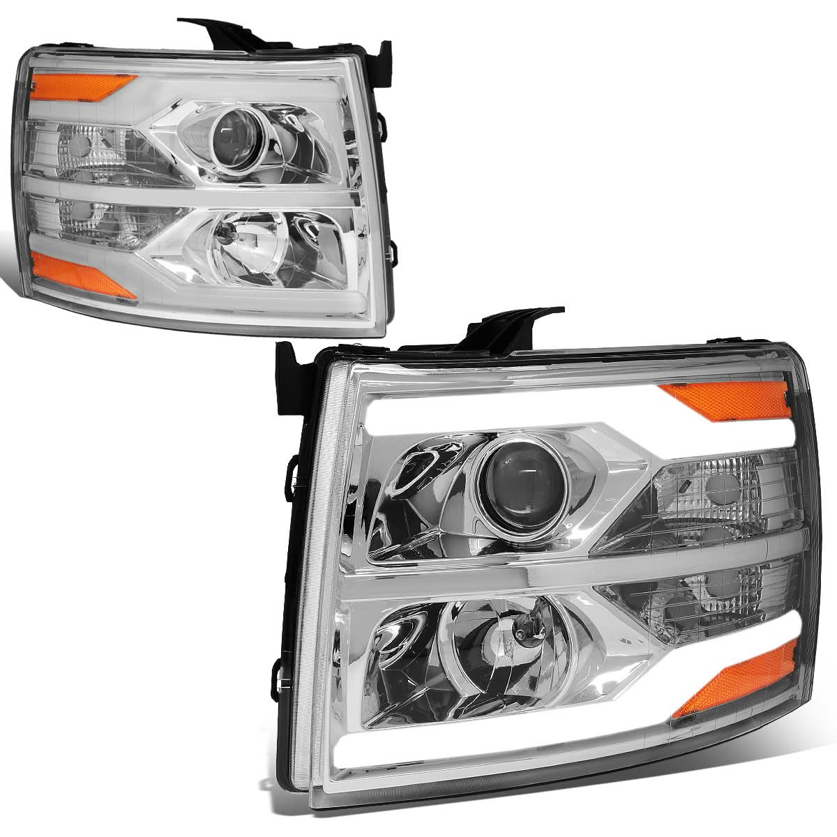 07-17 Chevrolet Silverado LED DRL Dual LED Headlights Chrome Housing