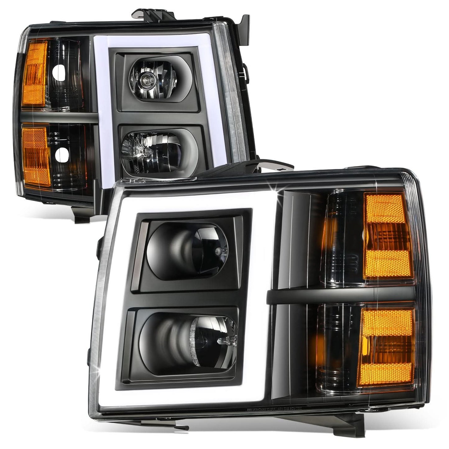 07-14 Chevrolet Silverado Rectangle LED DRL Headlights Black Housing
