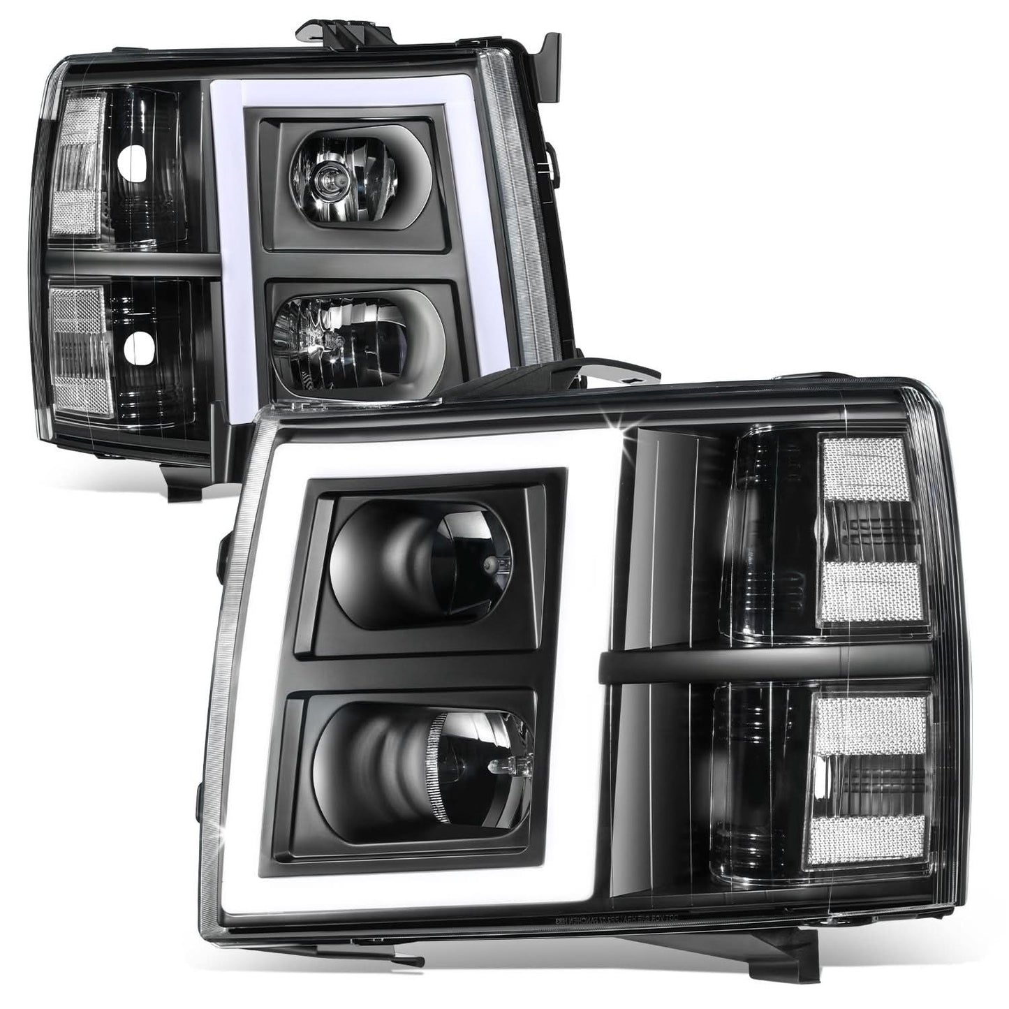 2007-2014 Chevrolet Silverado Rectangle LED DRL Headlights Black