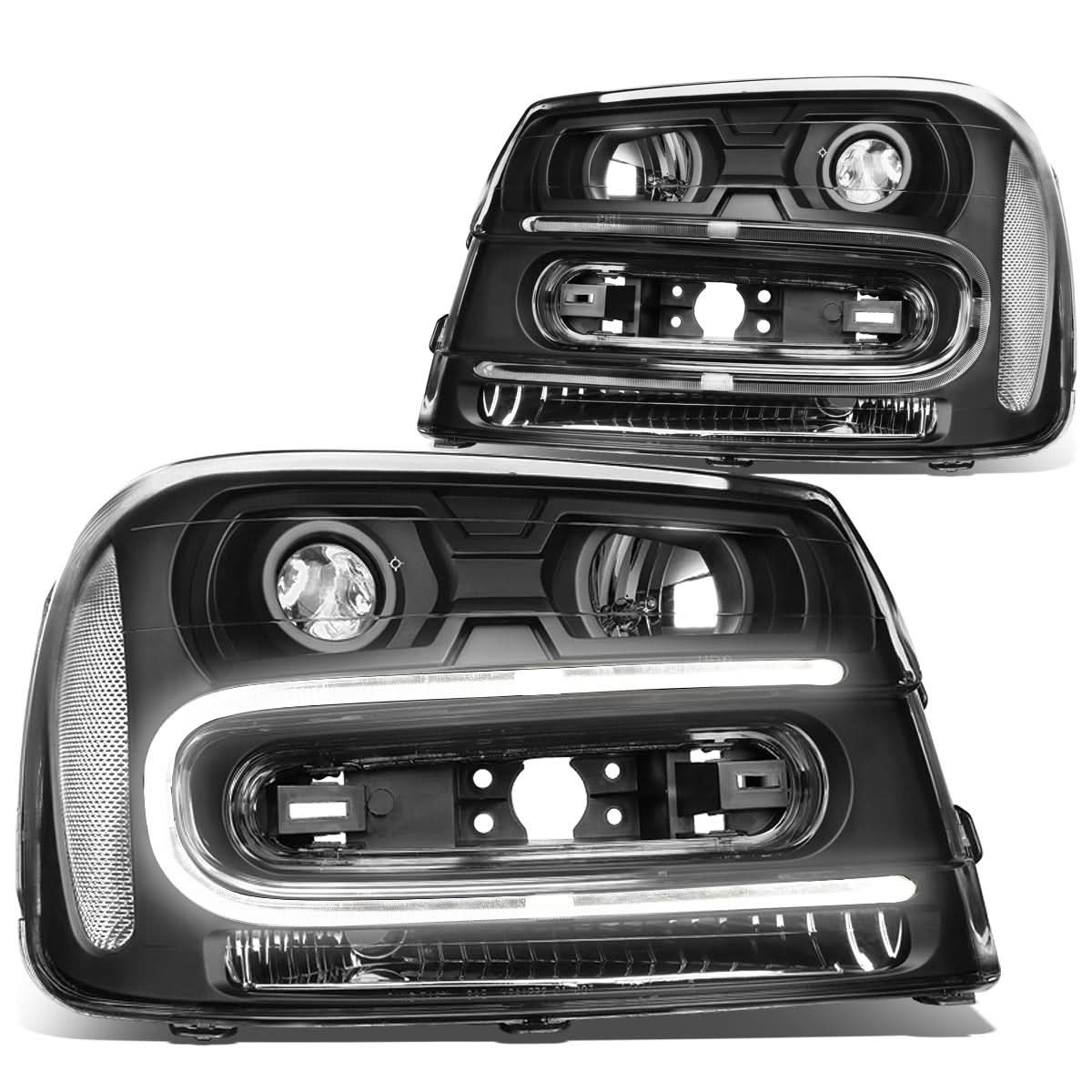 02-09 Chevrolet Trailblazer LED DRL OE Style Headlights - Black Housing