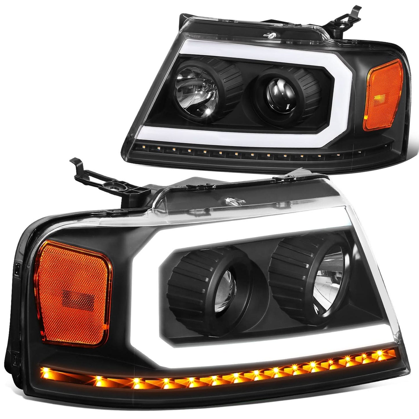2004-2008 Ford F-150 LED DRL Projector Headlights Black Housing