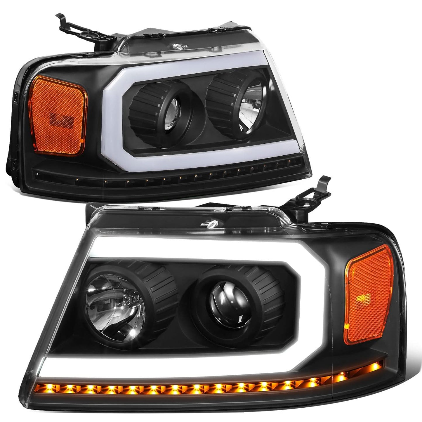 2004-2008 Ford F-150 LED DRL Projector Headlights Black Housing