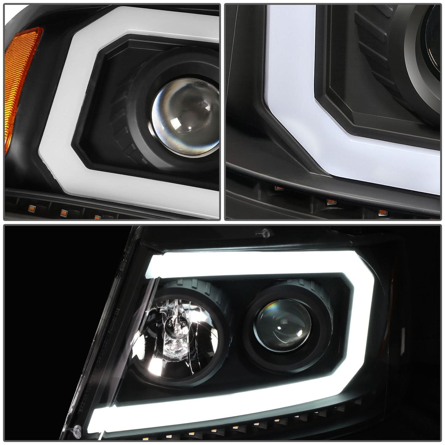 2004-2008 Ford F-150 LED DRL Projector Headlights Black Housing