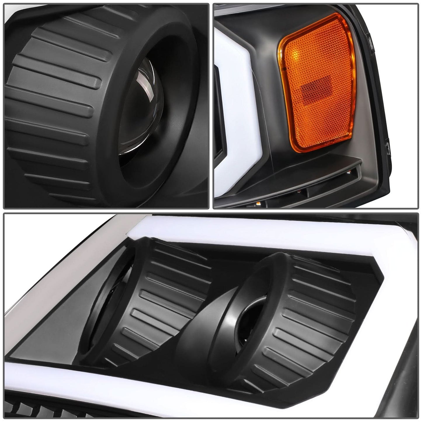 2004-2008 Ford F-150 LED DRL Projector Headlights Black Housing