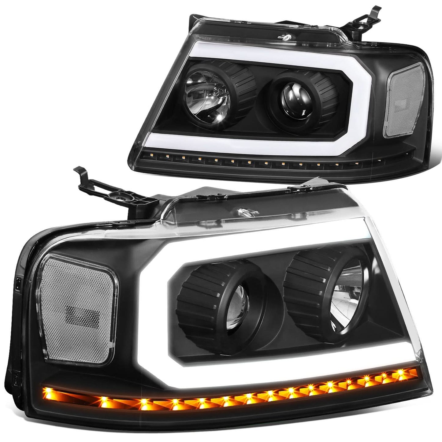 2004-2008 Ford F-150 LED DRL Projector Headlights Black Housing