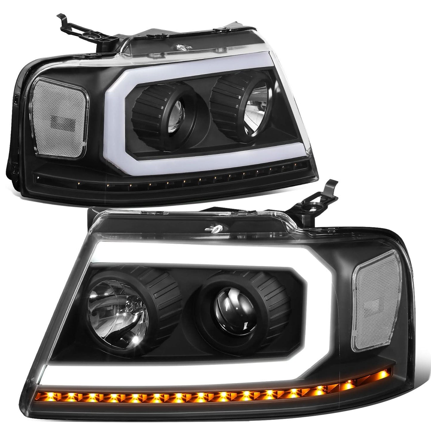 2004-2008 Ford F-150 LED DRL Projector Headlights Black Housing