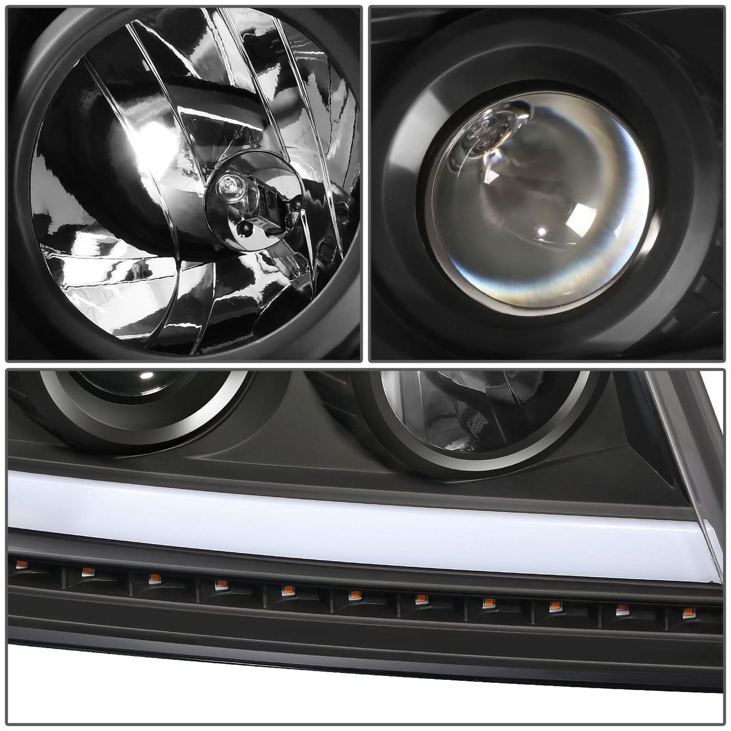 2004-2008 Ford F-150 LED DRL Projector Headlights Black Housing