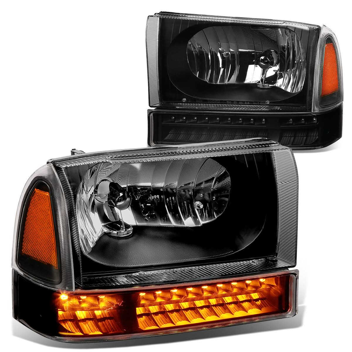 99-04 Ford F-250/F-350/Excursion LED DRL Headlights Black/Amber