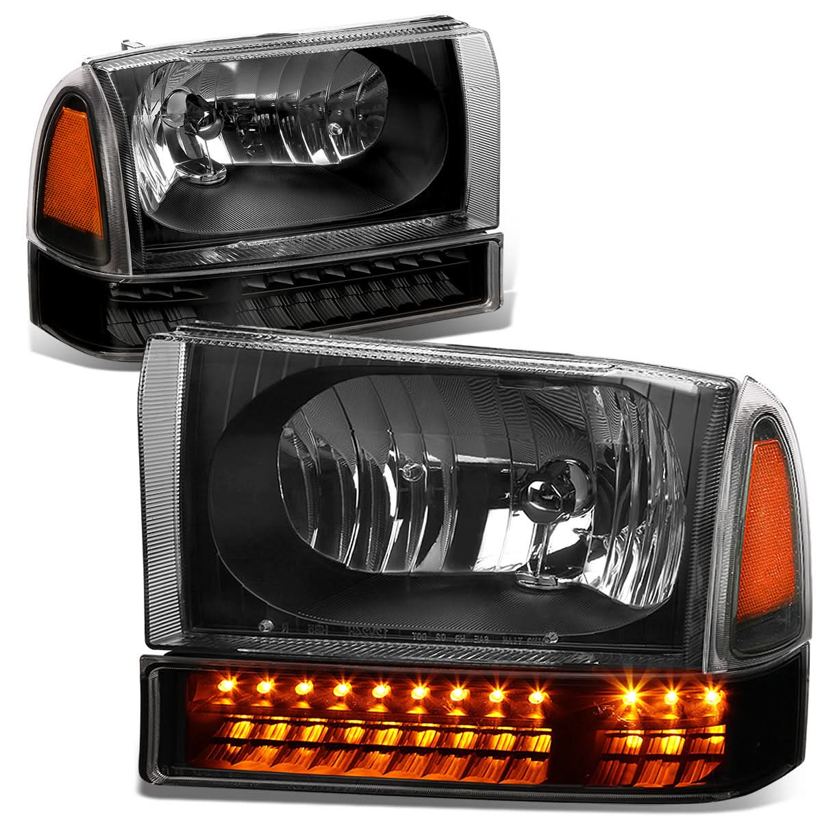 99-04 Ford F-250/F-350/Excursion LED DRL Headlights Black/Amber