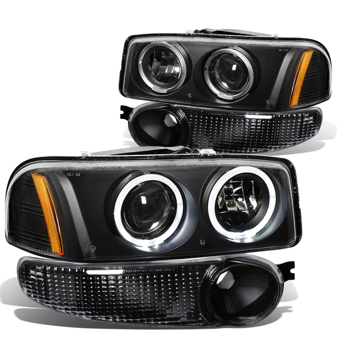 01-07 GMC Sierra/Yukon Denali LED Halo Projector Headlights Black