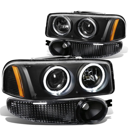 01-07 GMC Sierra/Yukon Denali LED Halo Projector Headlights Black