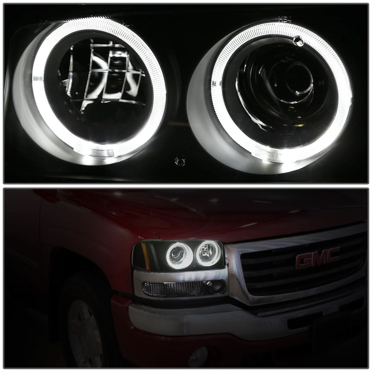 01-07 GMC Sierra/Yukon Denali LED Halo Projector Headlights Black