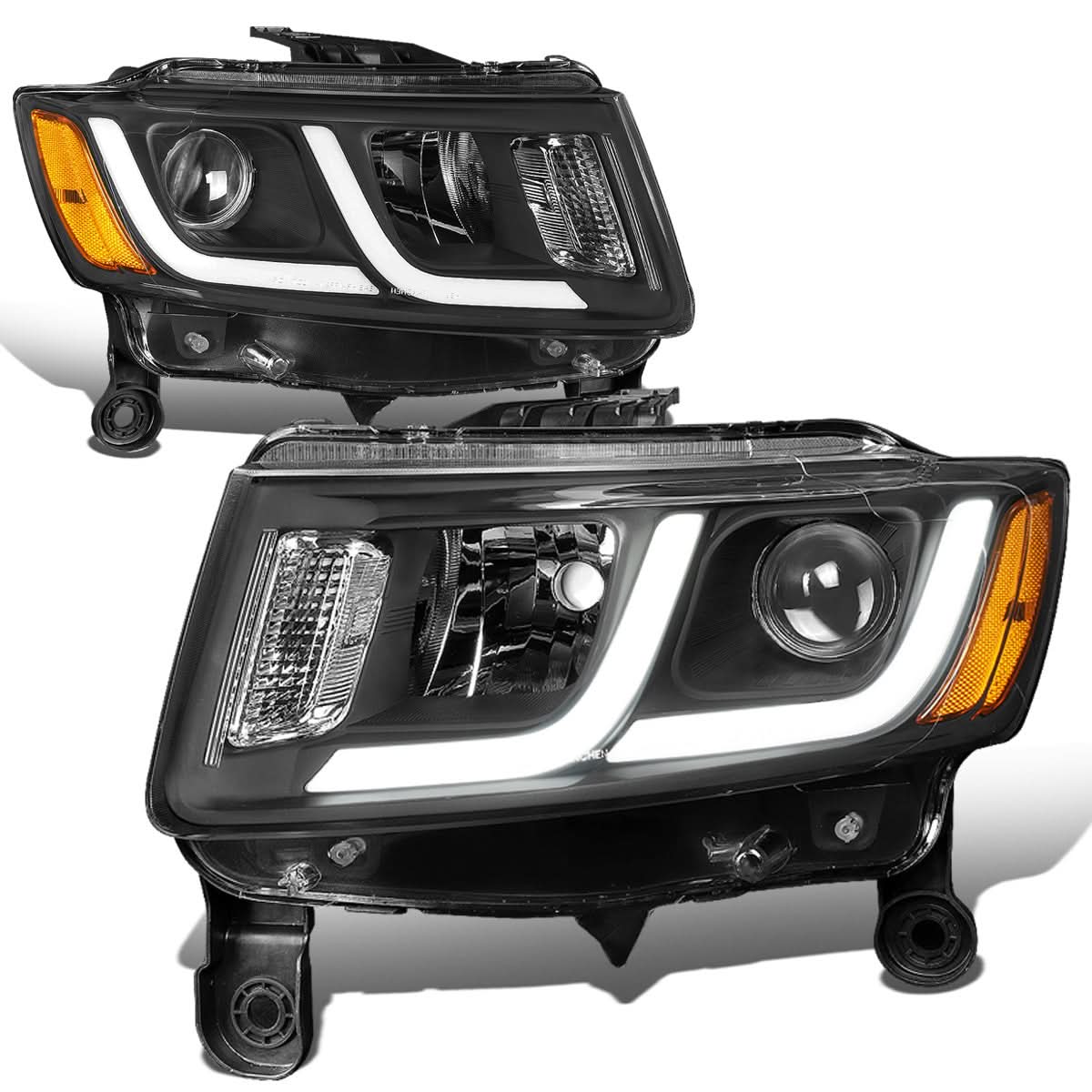 14-16 Jeep Grand Cherokee Projector Headlights Black Housing Amber