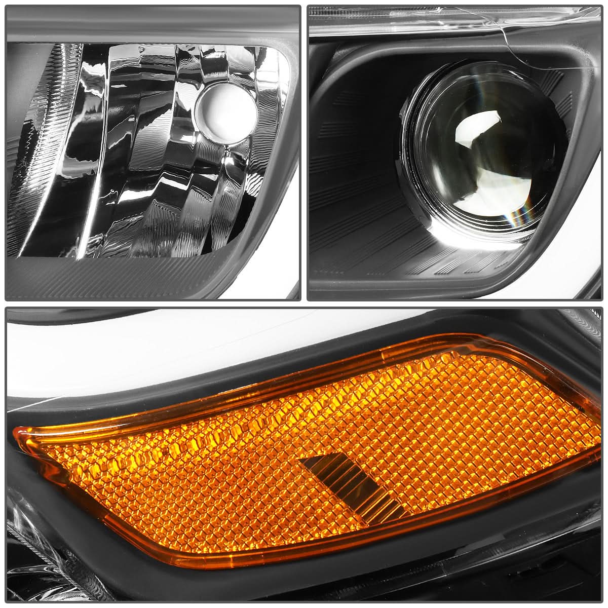 14-16 Jeep Grand Cherokee Projector Headlights Black Housing Amber