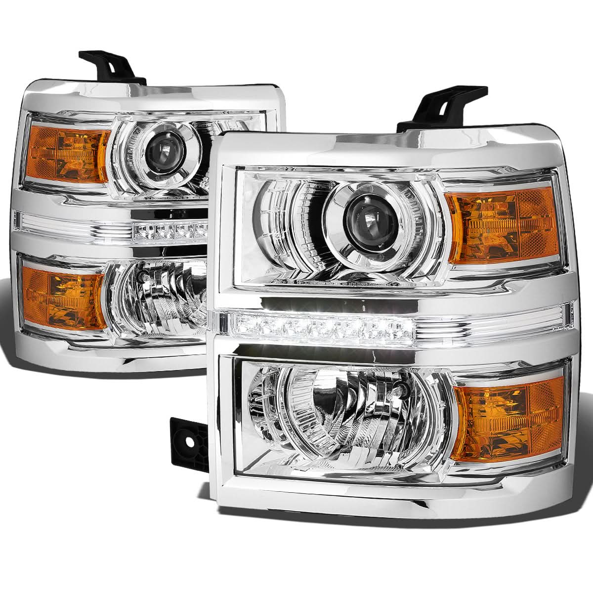 14-16 Chevrolet Silverado LED Projector Headlights Chrome/Amber