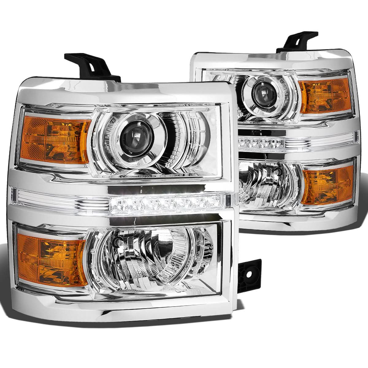 14-16 Chevrolet Silverado LED Projector Headlights Chrome/Amber