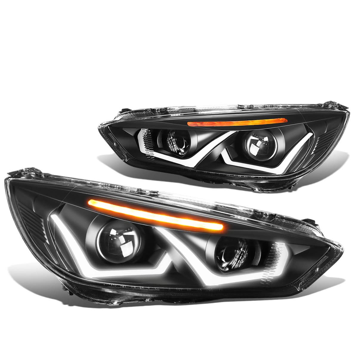 15-17 Ford Focus LED Dual Halo Projector Headlights - Black Housing