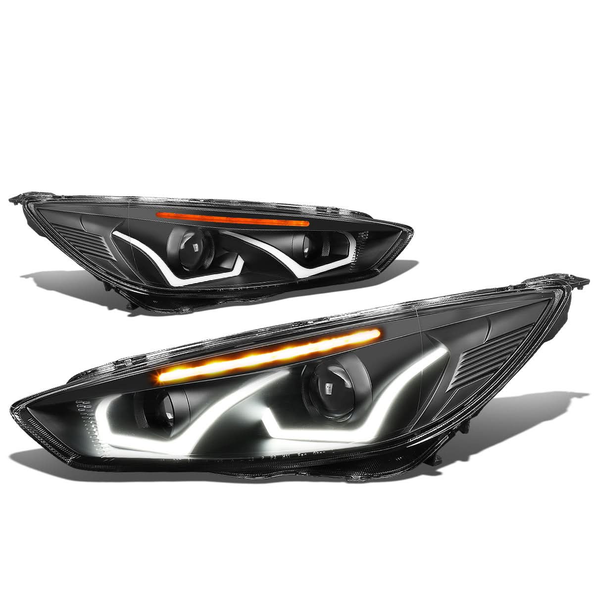 15-17 Ford Focus LED Dual Halo Projector Headlights - Black Housing