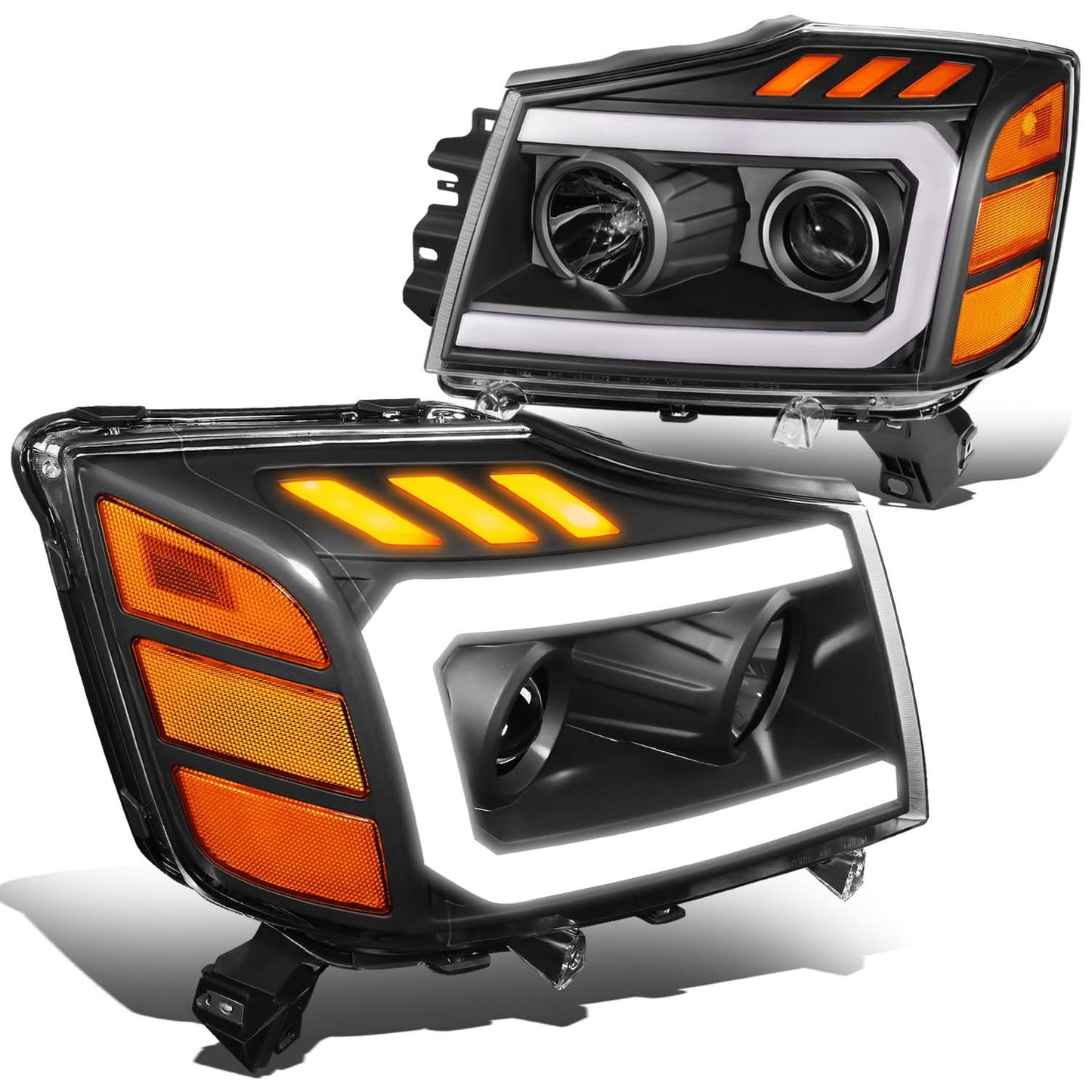 2004-2015 Nissan Titan/Armada 3D LED DRL Projector Headlights Black