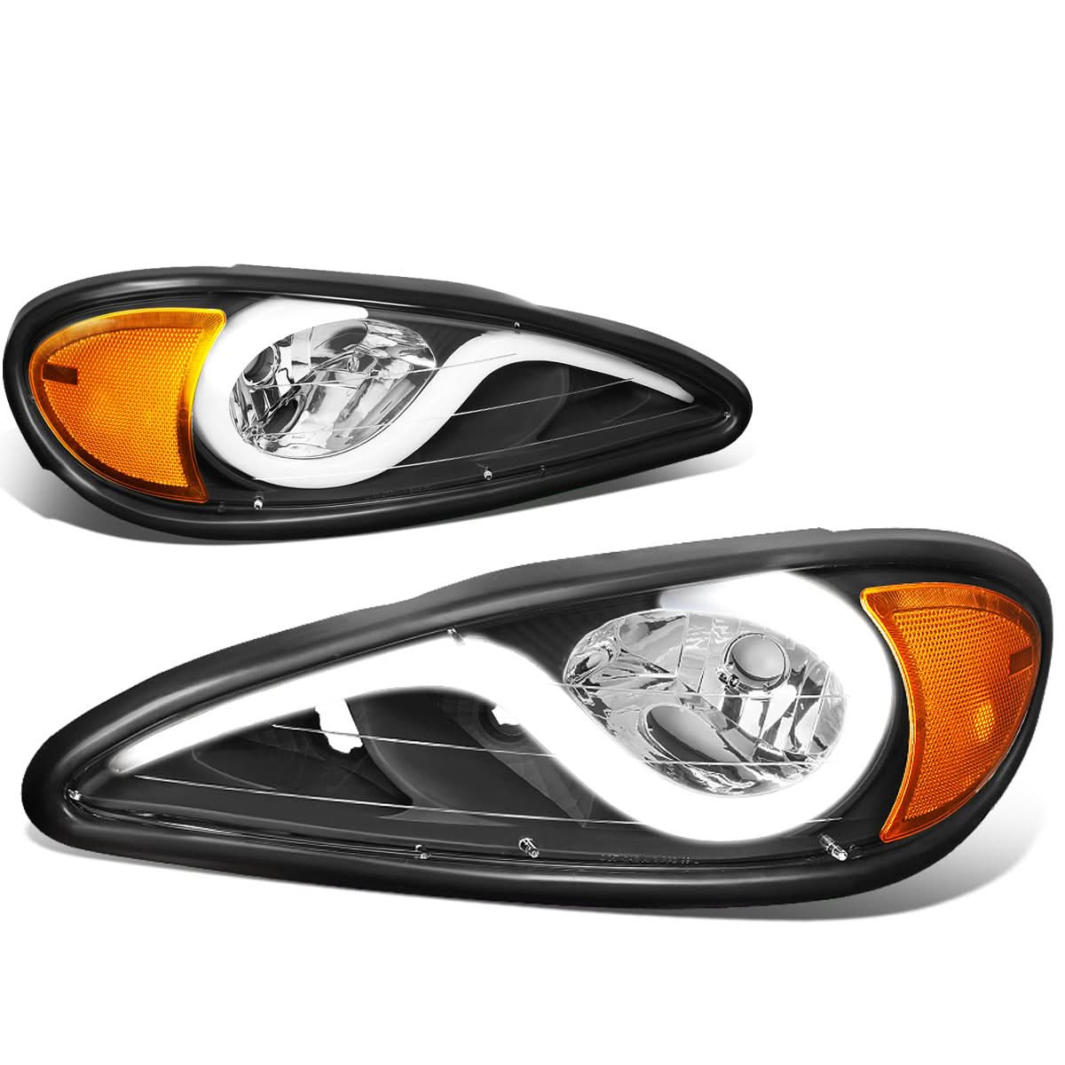 99-05 Pontiac Grand Am 3D LED DRL Projector Headlights Black/Amber