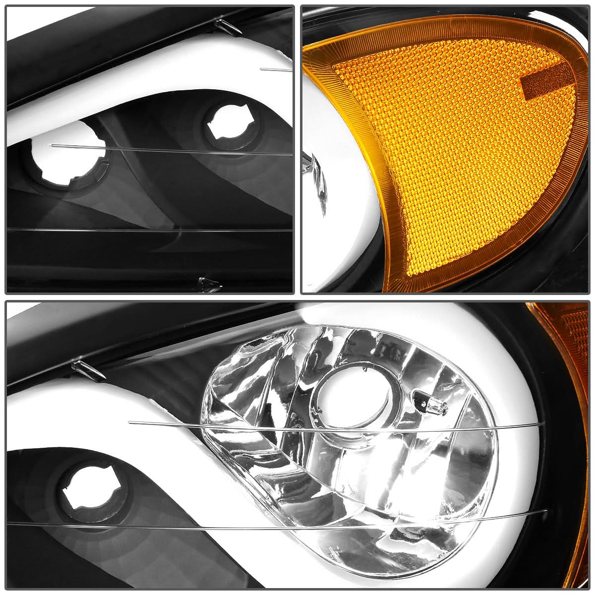99-05 Pontiac Grand Am 3D LED DRL Projector Headlights Black/Amber