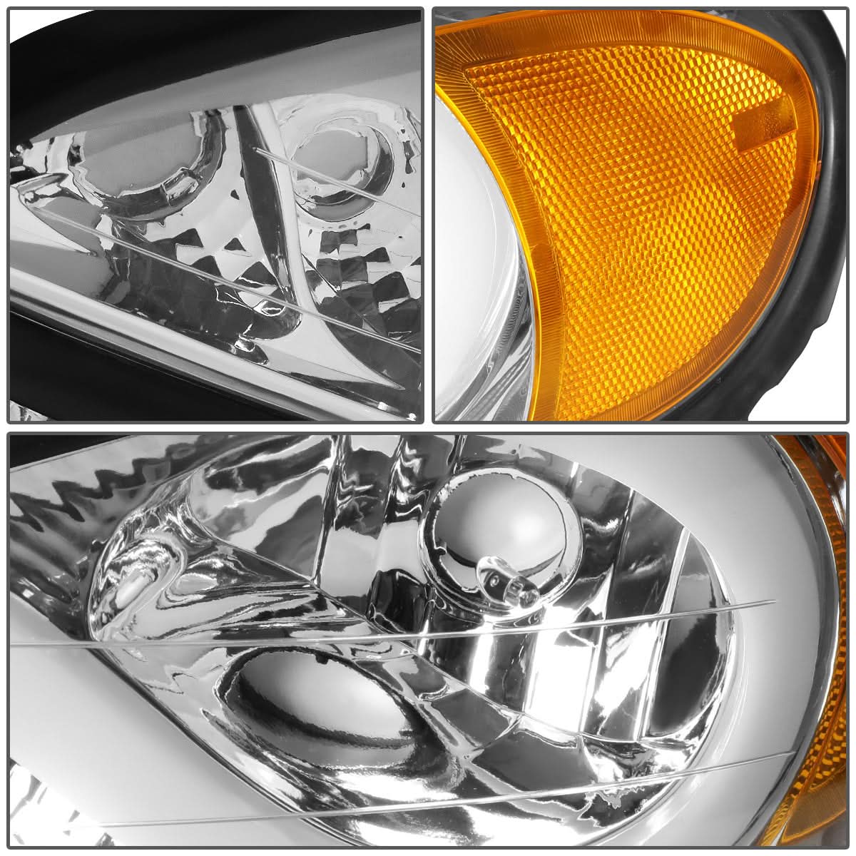 1999-2005 Pontiac Grand Am 3D LED DRL Projector Headlights Chrome