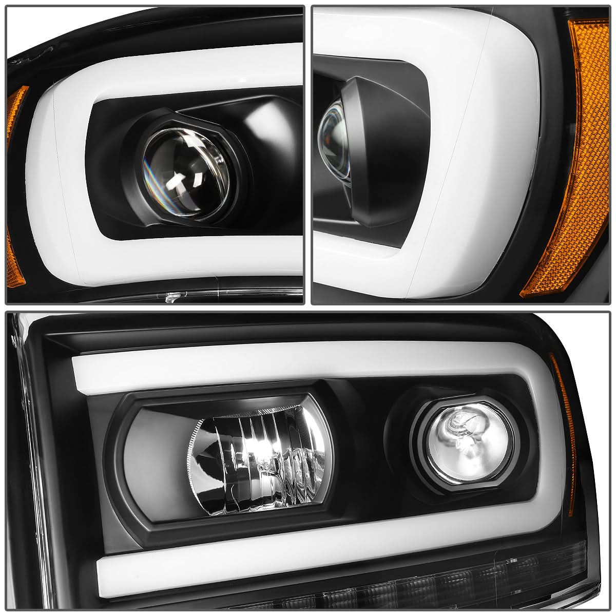 06-09 Dodge Ram LED DRL Projector Headlights Black/Amber