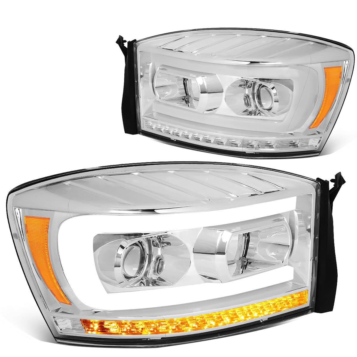 06-09 Dodge Ram LED DRL Projector Headlights Chrome Housing