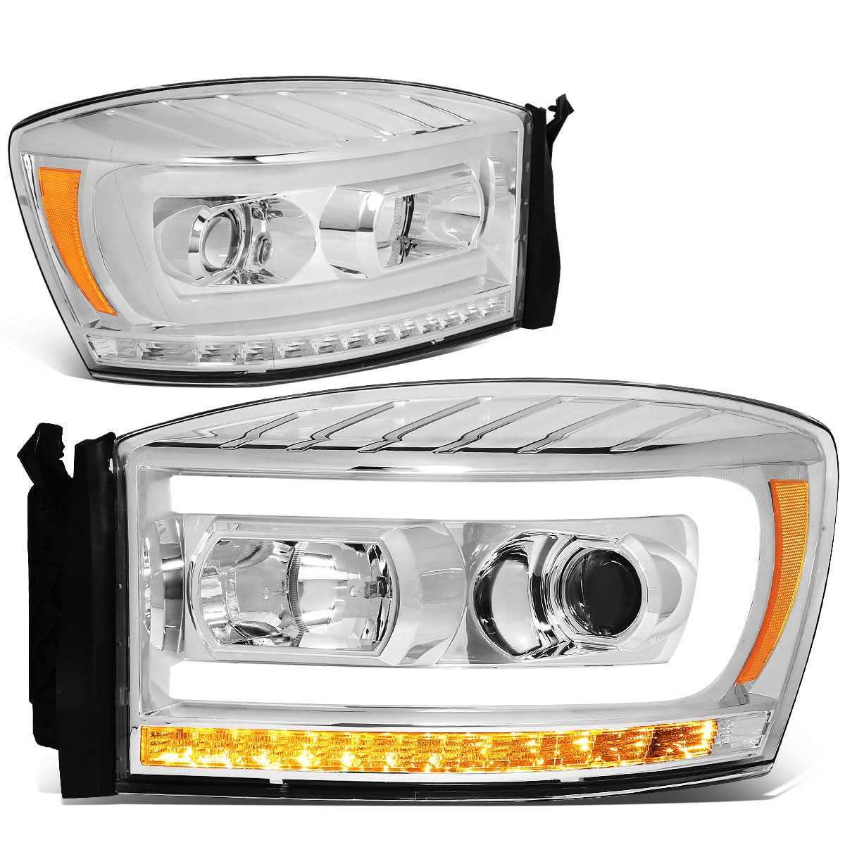 06-09 Dodge Ram LED DRL Projector Headlights Chrome Housing