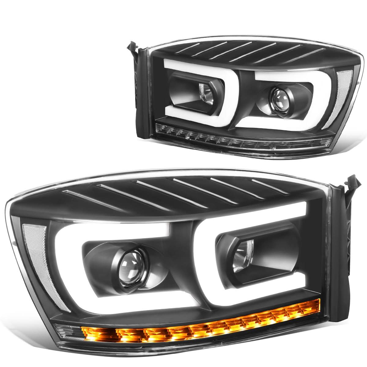 06-09 Dodge Ram Dual LED DRL Projector Headlights Black/Clear