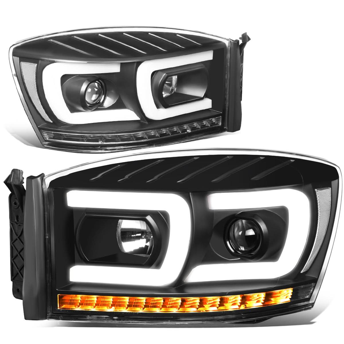 06-09 Dodge Ram Dual LED DRL Projector Headlights Black/Clear