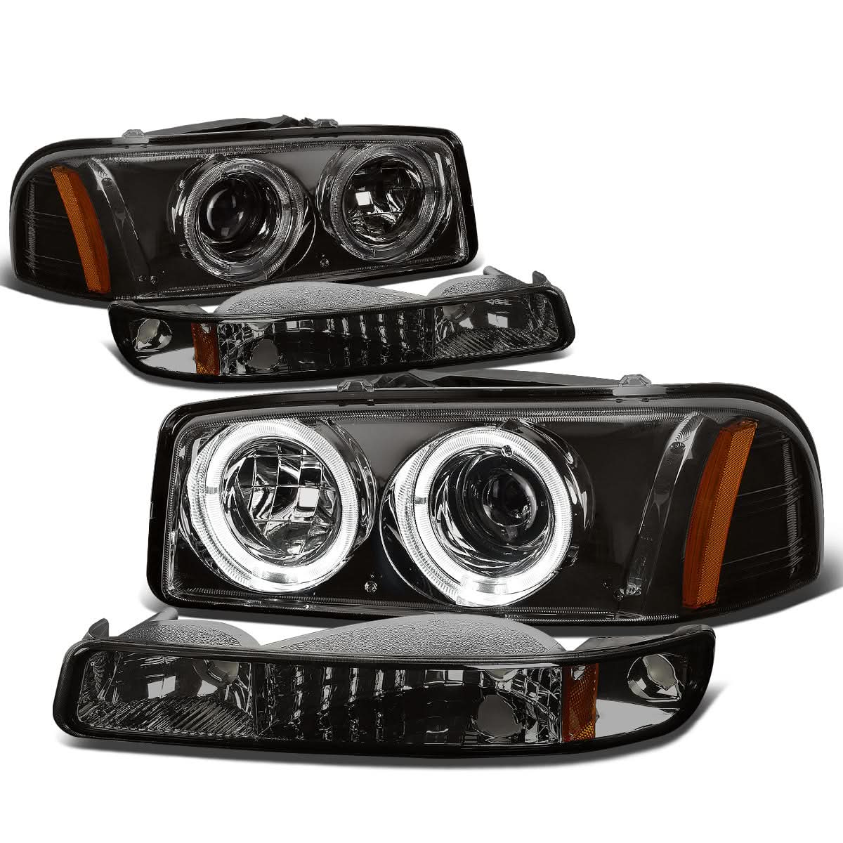 99-07 GMC Sierra Yukon LED Dual Halo Projector Headlights Smoke