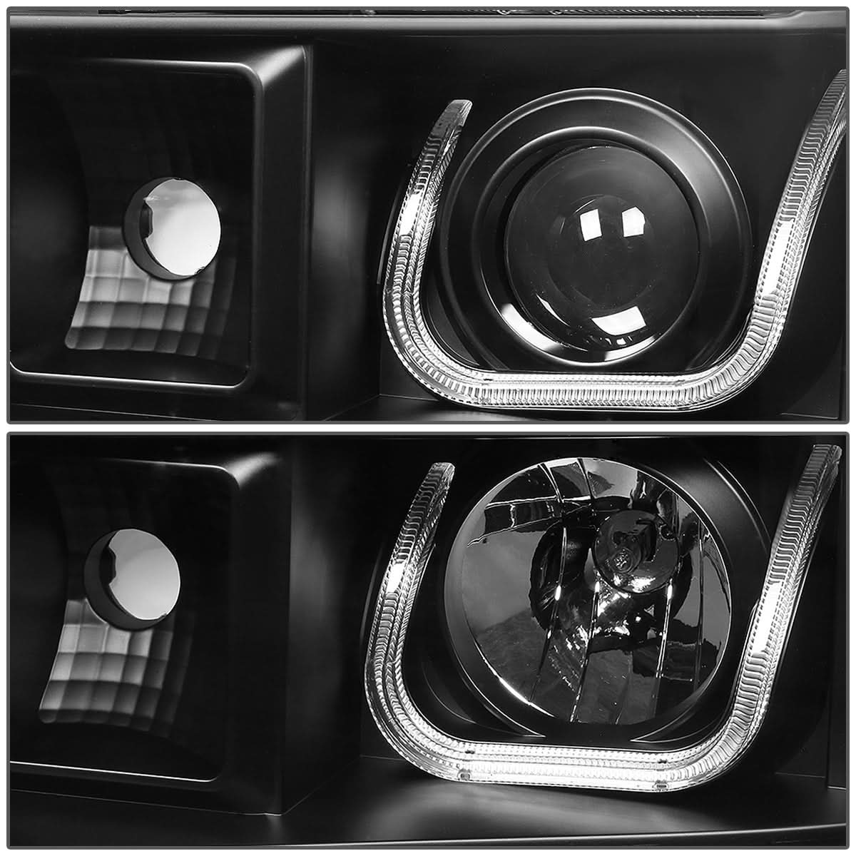 07-13 GMC Sierra LED U-Bar Halo Projector Headlights Black Housing