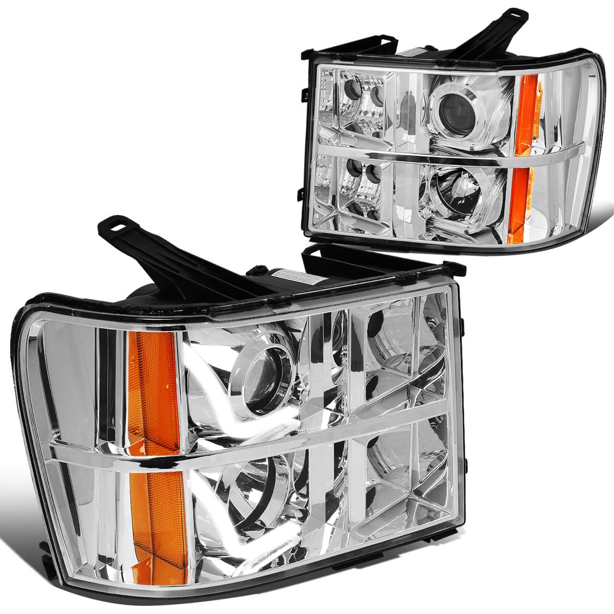 07-13 GMC Sierra L-Bar Halo Projector Headlights Chrome Housing