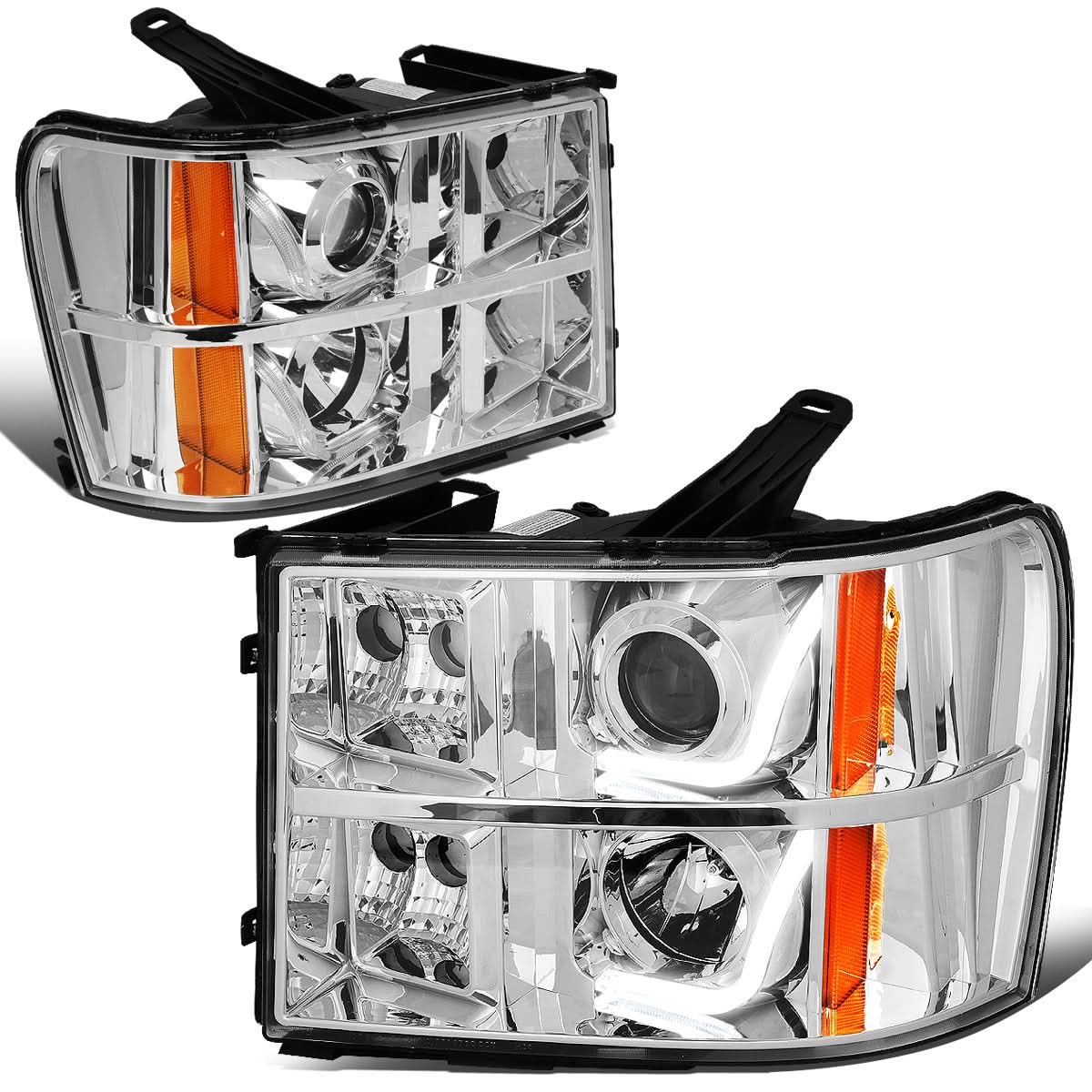 07-13 GMC Sierra L-Bar Halo Projector Headlights Chrome Housing