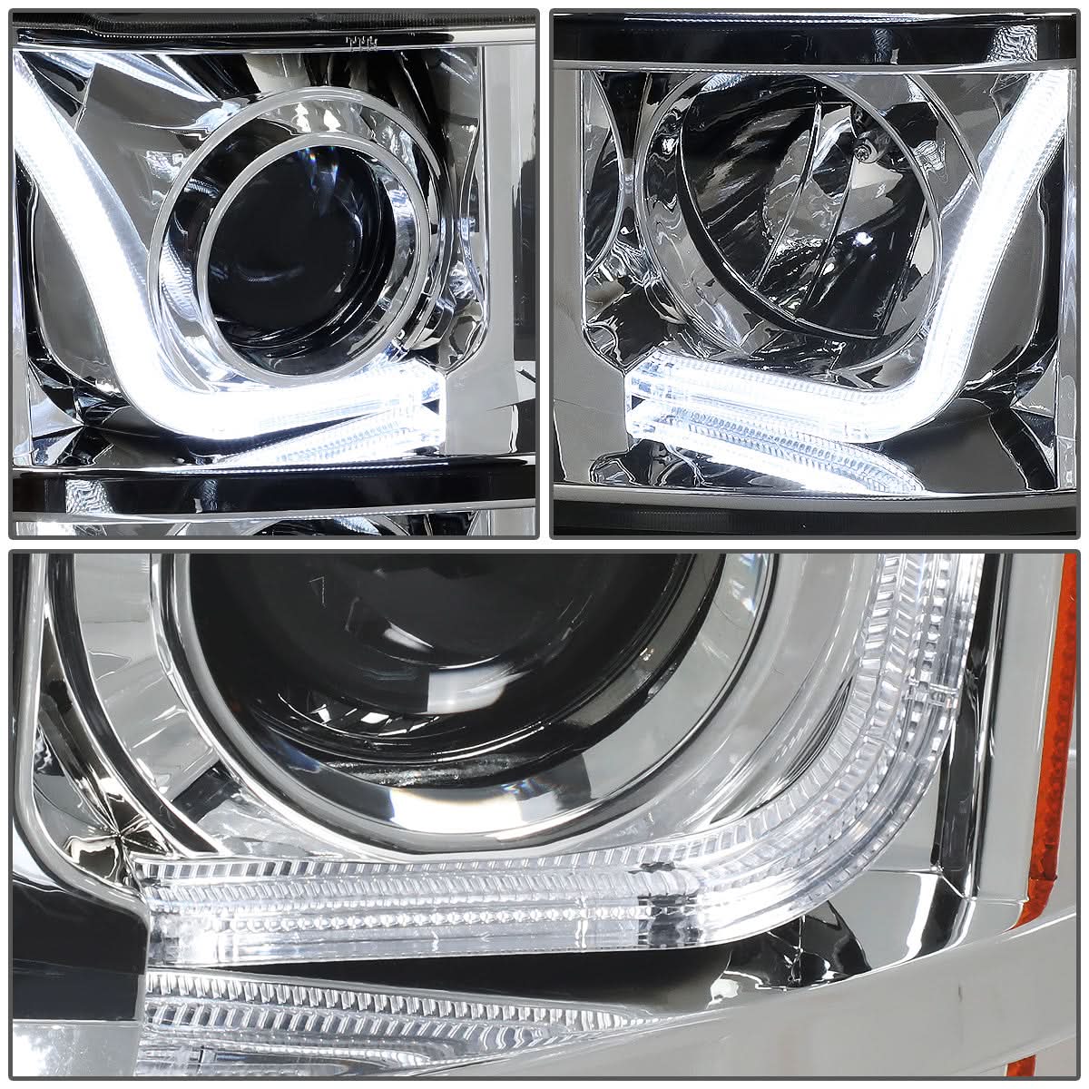 07-13 GMC Sierra L-Bar Halo Projector Headlights Chrome Housing