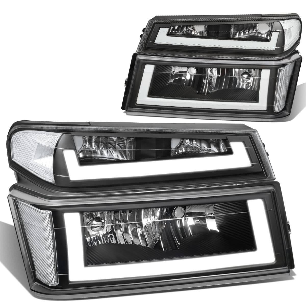 04-12 Chevrolet Colorado LED DRL Headlights Black Housing Clear Corner