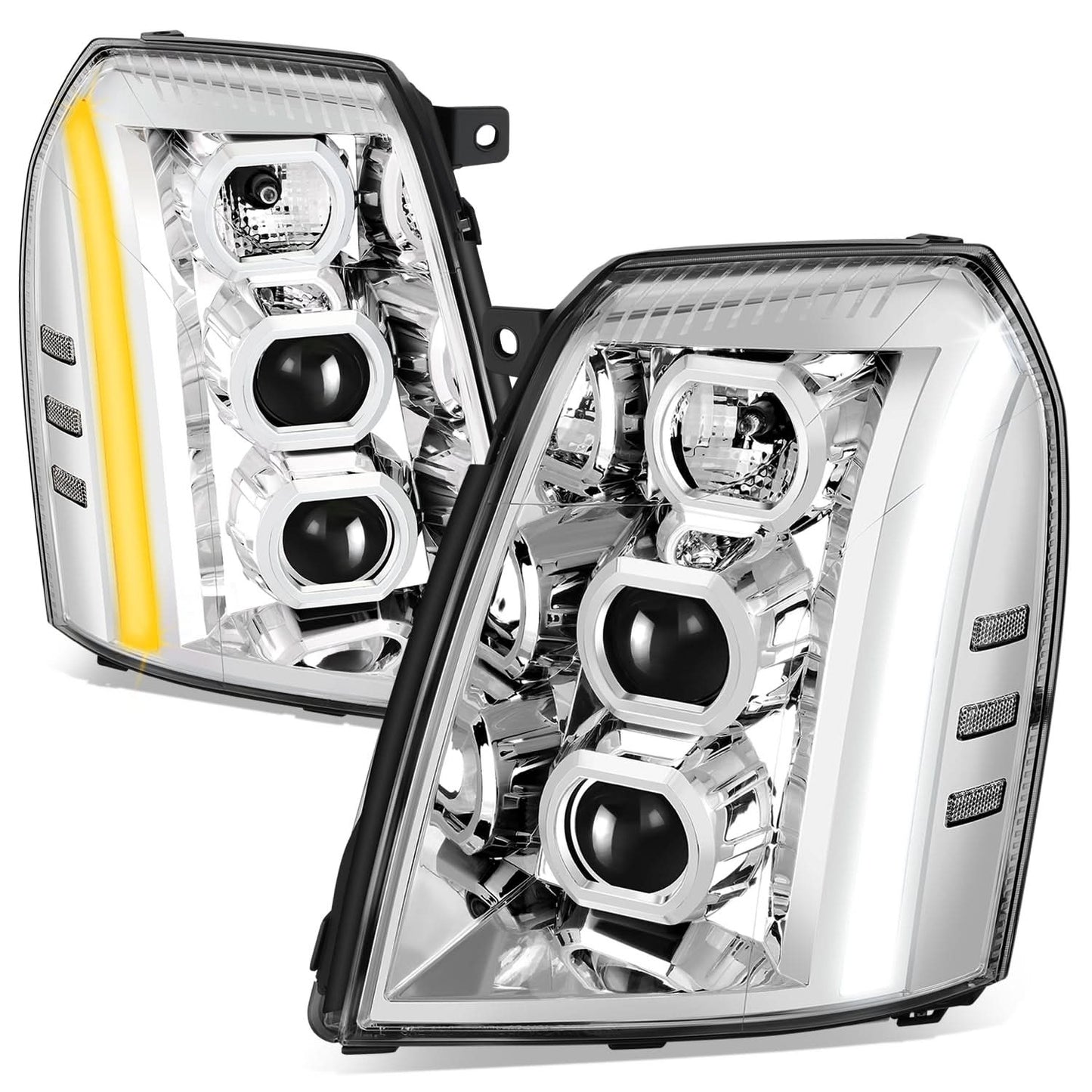 07-14 Cadillac Escalade Projector Headlights Chrome Housing Clear Corner