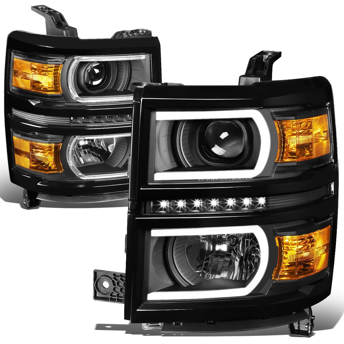 14-15 Chevrolet Silverado 1500 LED DRL Headlights Black Housing
