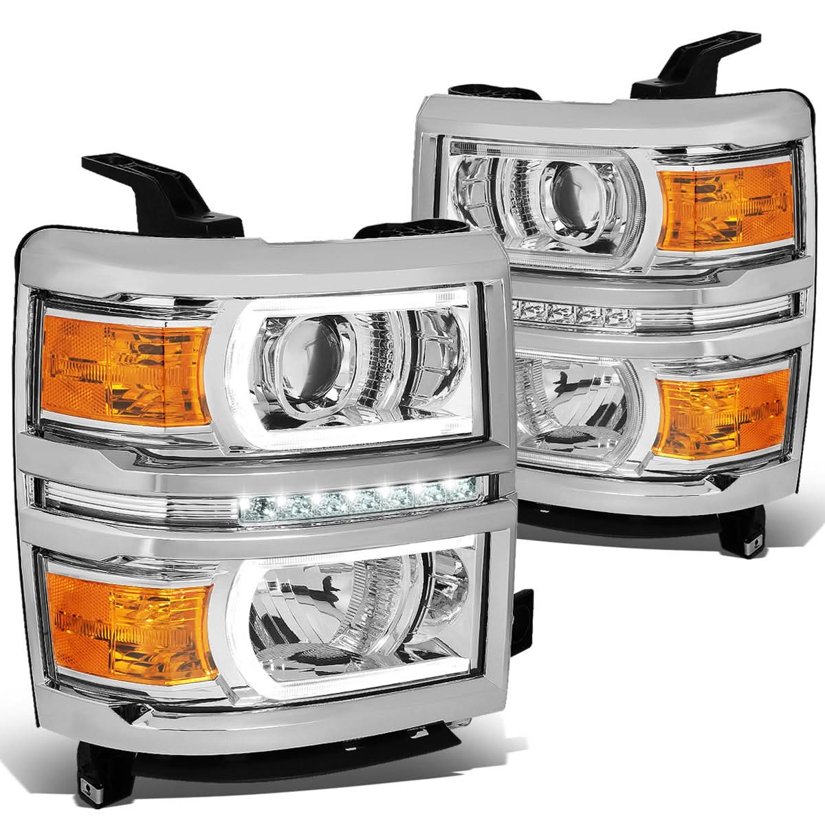 14-15 Chevrolet Silverado 1500 LED DRL Headlights Chrome Housing