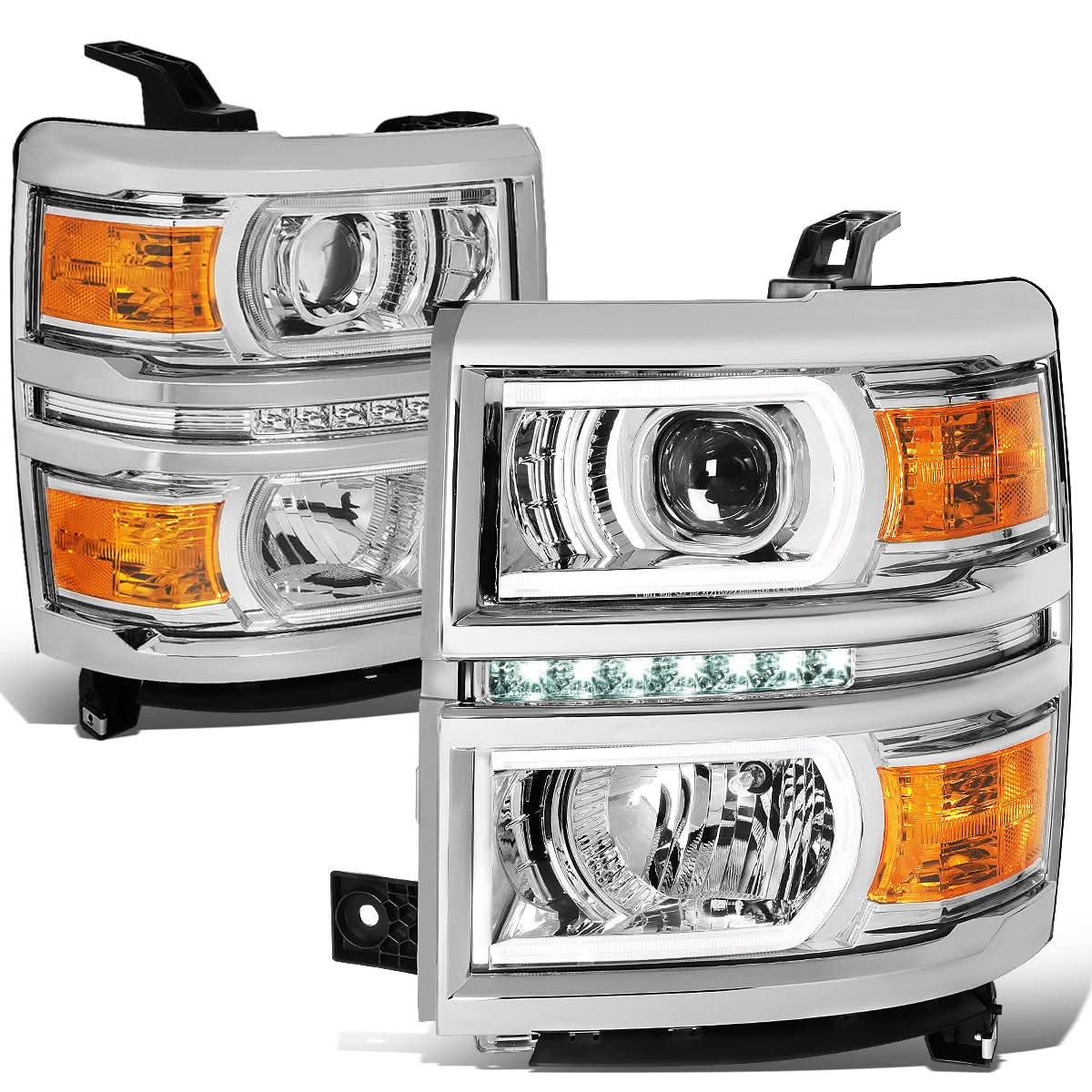 14-15 Chevrolet Silverado 1500 LED DRL Headlights Chrome Housing