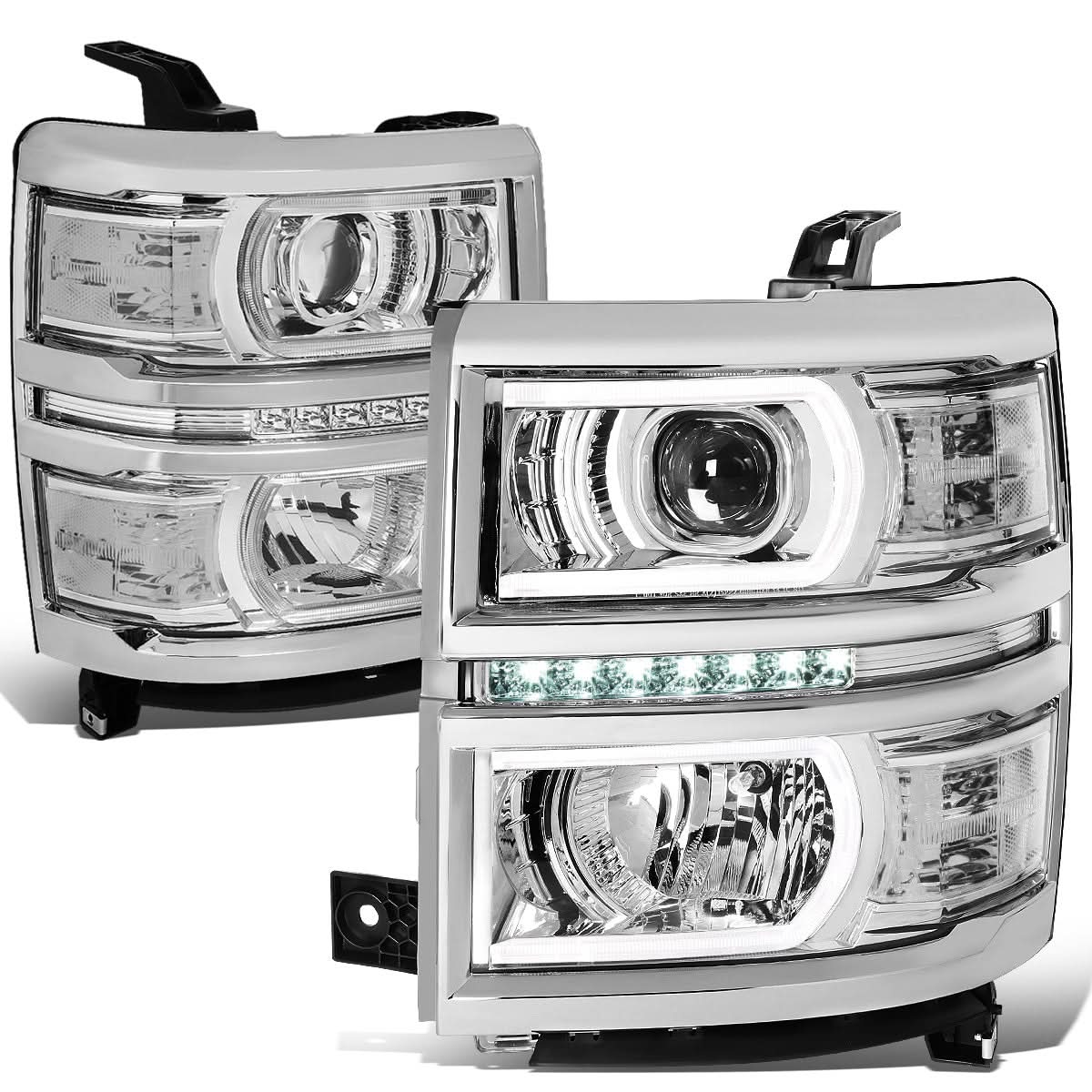 14-15 Chevrolet Silverado 1500 LED DRL Headlights - Chrome Housing