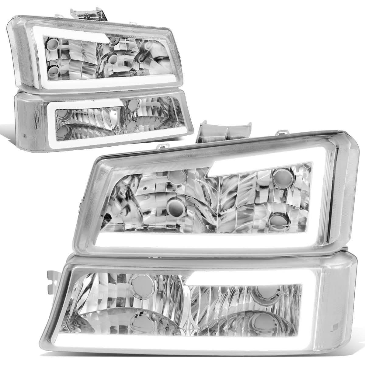 03-07 Chevrolet Silverado LED DRL Headlights Chrome Housing 4PC