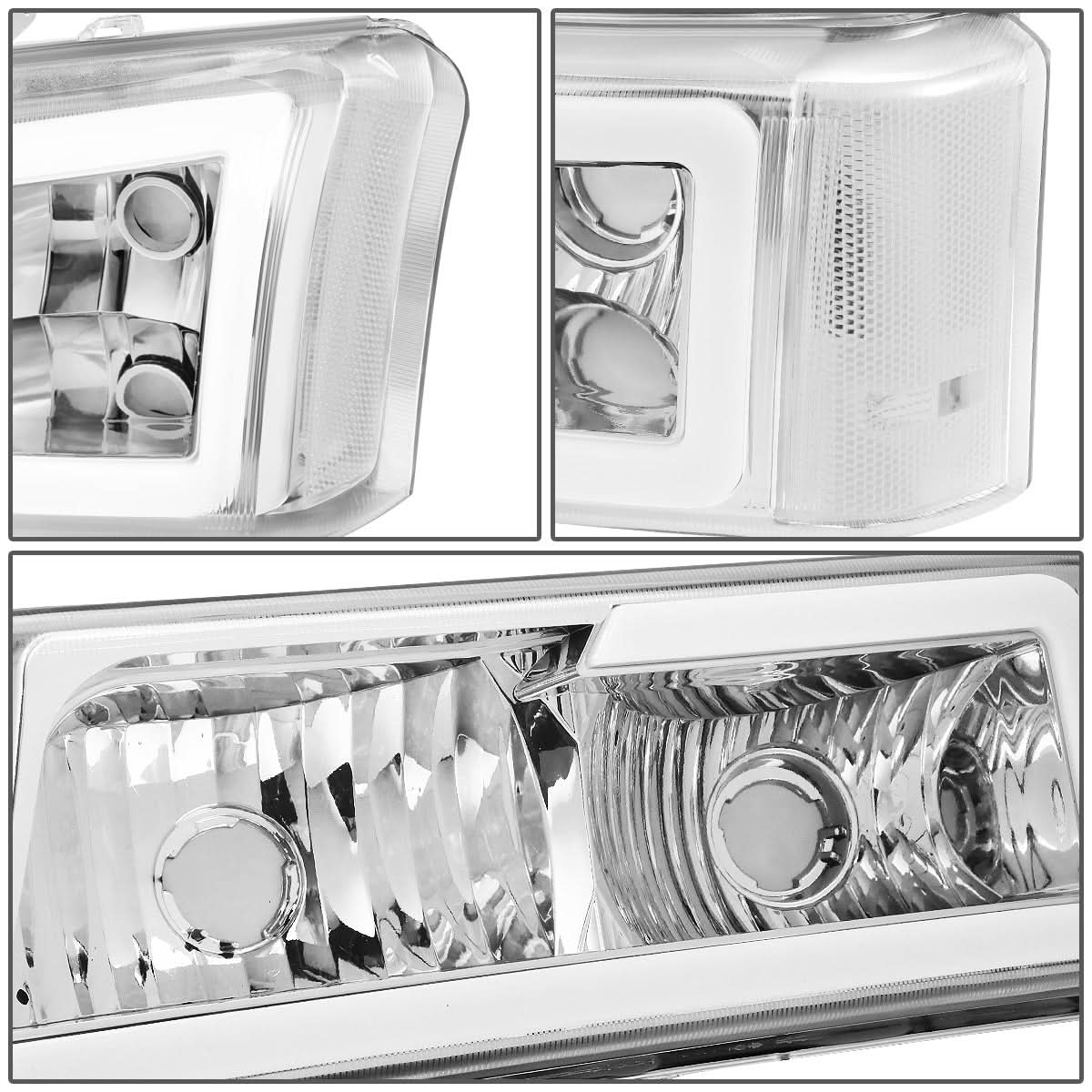 03-07 Chevrolet Silverado LED DRL Headlights Chrome Housing 4PC