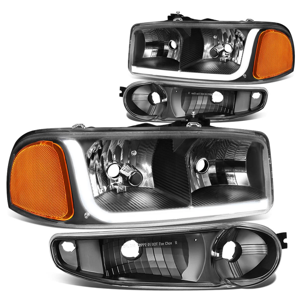 01-07 GMC Sierra/Yukon LED DRL Headlights 4PC Black Housing