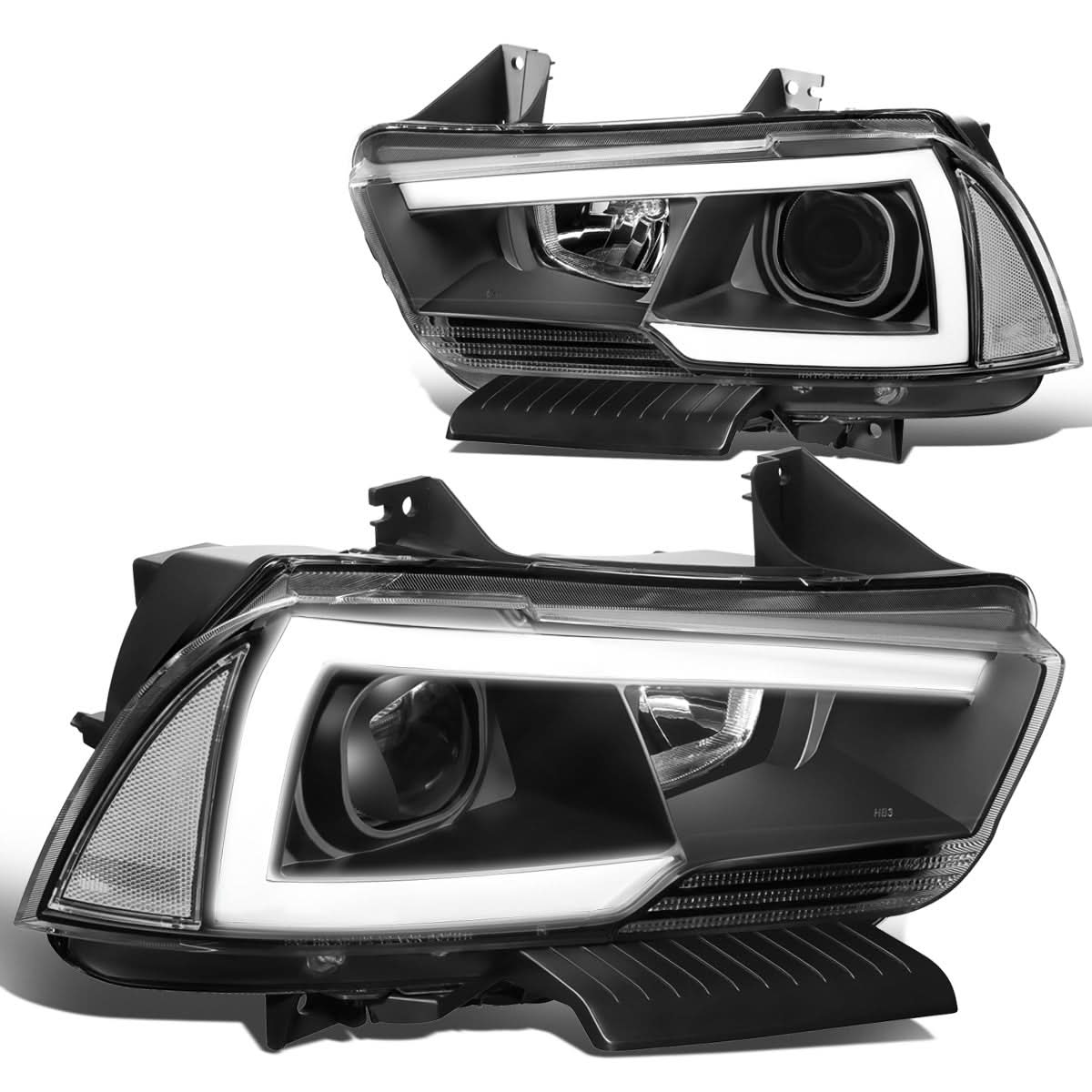 2011-2014 Dodge Charger LED DRL Projector Headlights - Black Housing