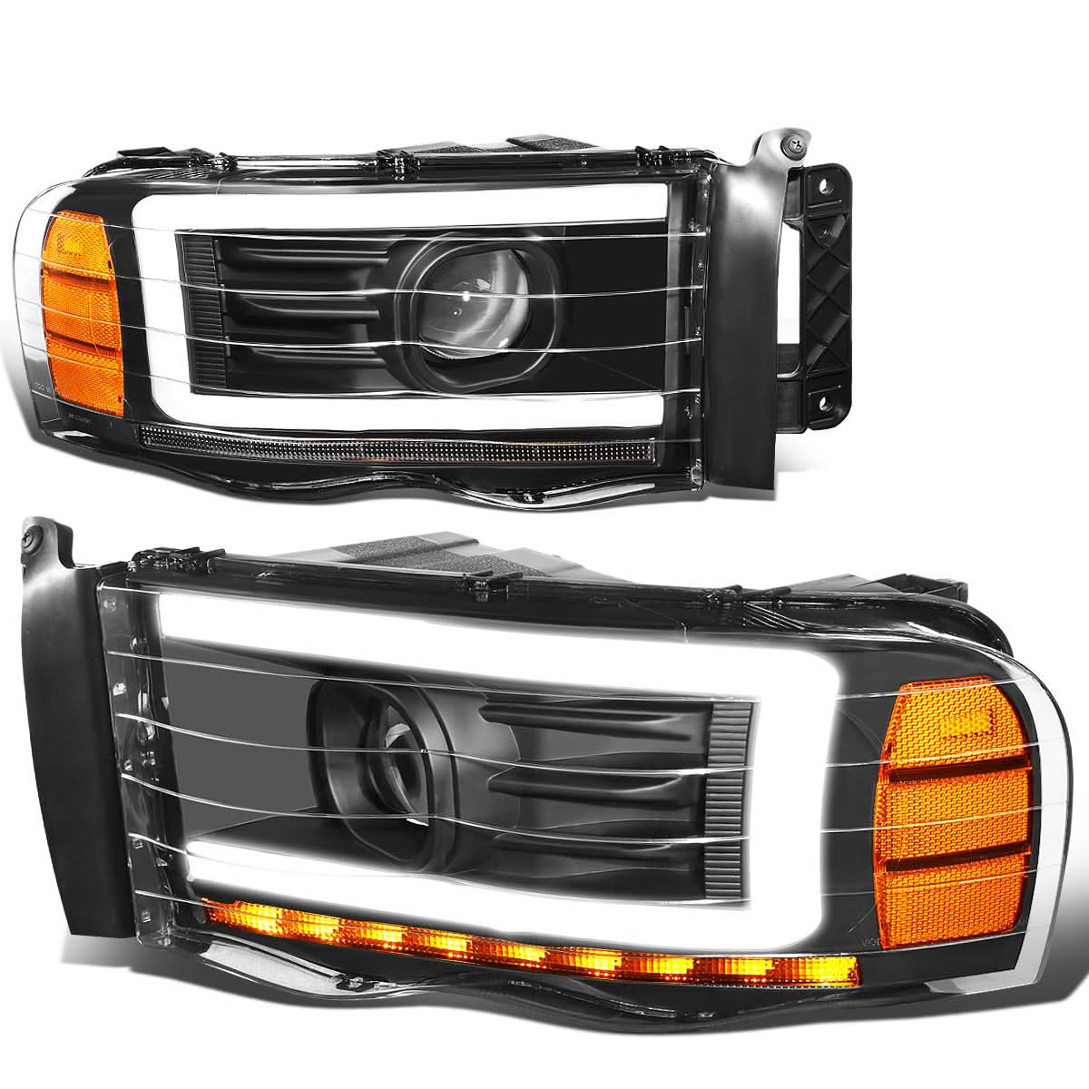 2002-2005 Dodge Ram LED DRL Projector Headlights Black Housing