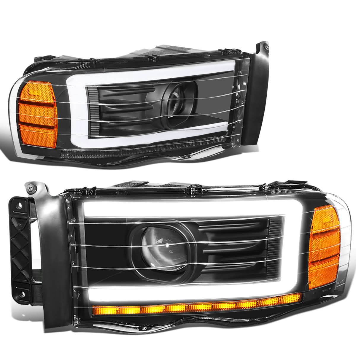 2002-2005 Dodge Ram LED DRL Projector Headlights Black Housing