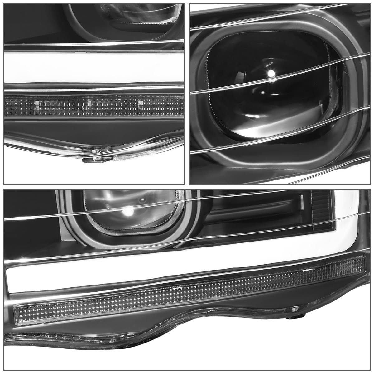 2002-2005 Dodge Ram LED DRL Projector Headlights Black Housing