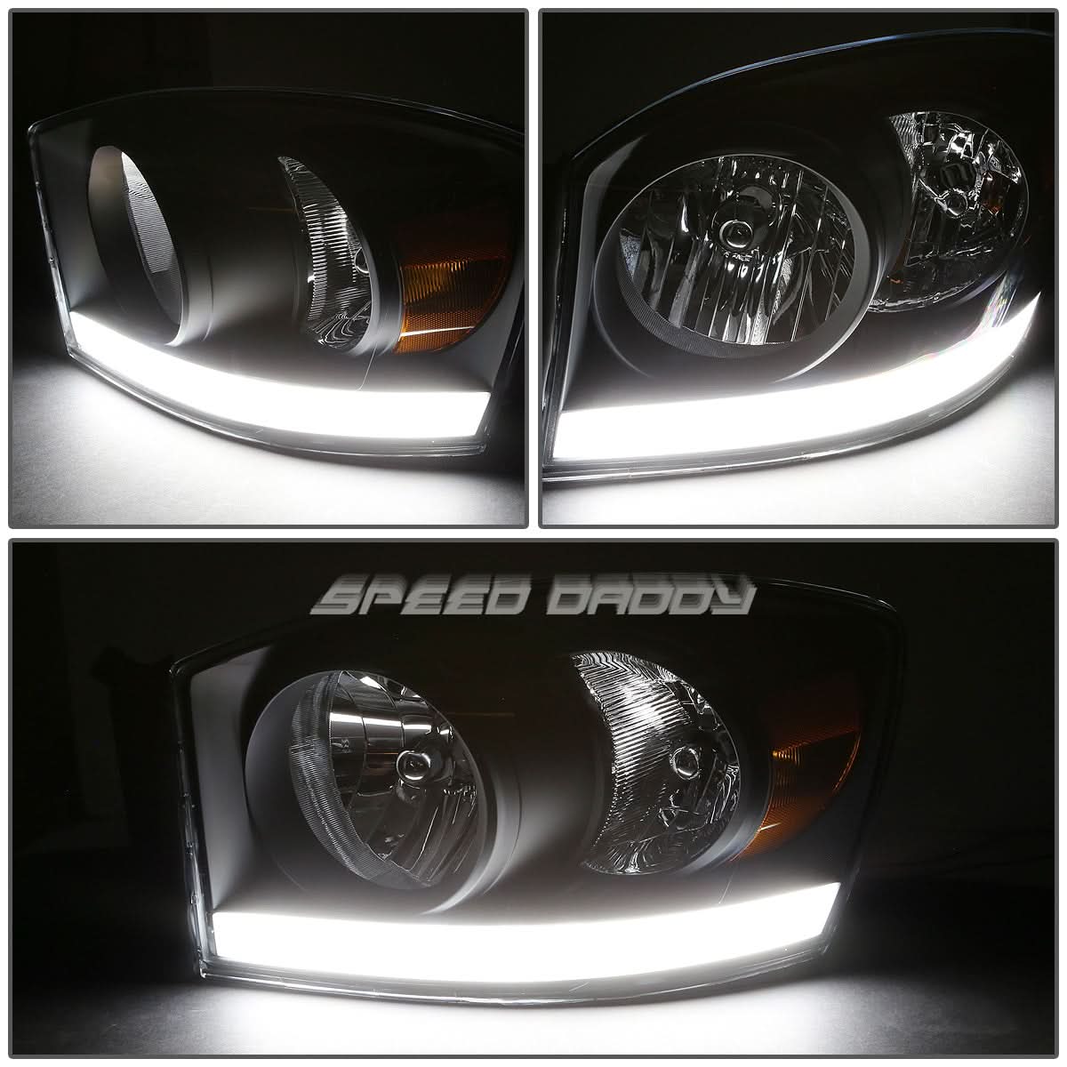 06-09 Dodge Ram LED DRL Black Housing Headlights H13 Bulb